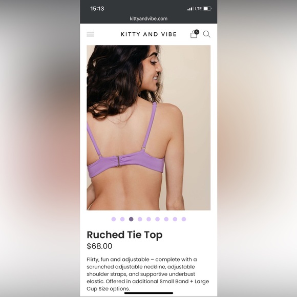 Kitty&Vibe Lilac Ruched Tie Bikini Top Size L+ (Fits Bra Size 36F/DDD-36G) BNWT! - Picture 2 of 6